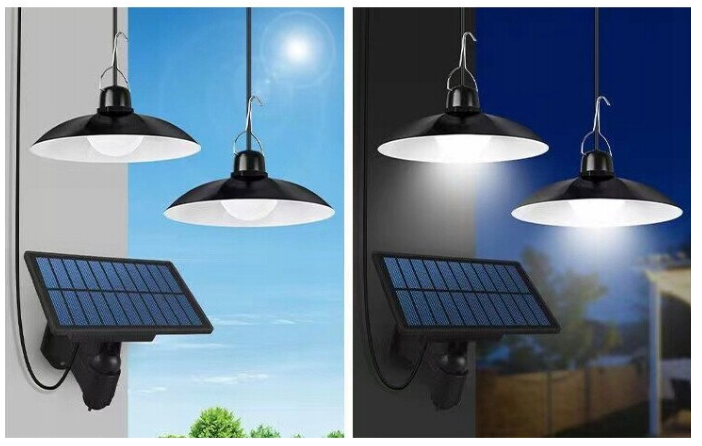 Lampa cu 2 becuri LED si panou solar detasabil, telecomanda, senzor de lumina