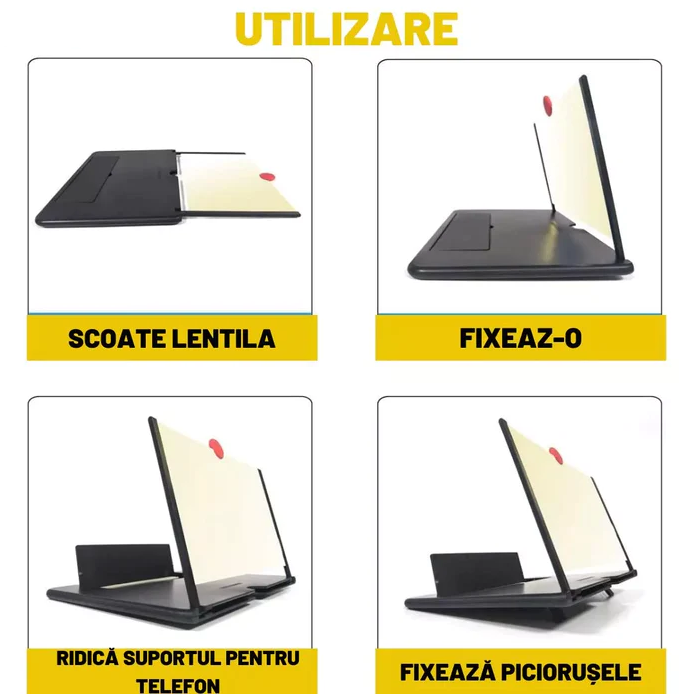 Ecran marire Imagine 3D, universal, 12 Inch, cu suport de telefon