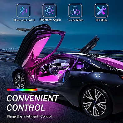 Set 4 benzi 18 LED cu lumina ambientale pentru auto si telecomanda RGB
