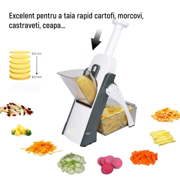Feliator de fructe si legume pliabil tip mandolina cu 4 functii
