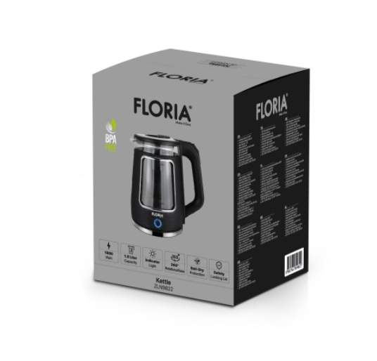 Fierbator Floria ZLN9822, Capacitate 1.8L, Baza rotativa 360°, Oprire automata/manuala, Indicator luminos, 1800W