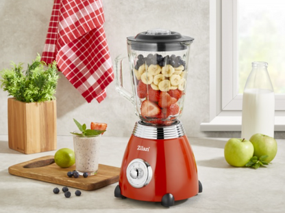 Blender RETRO Zilan ZLN7057 Rosu, capacitate 1.5 L, putere 500W, lame din otel