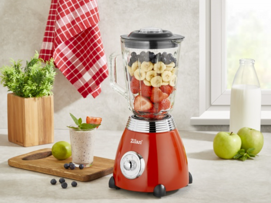 Blender RETRO Zilan ZLN7057 Rosu, capacitate 1.5 L, putere 500W, lame din otel