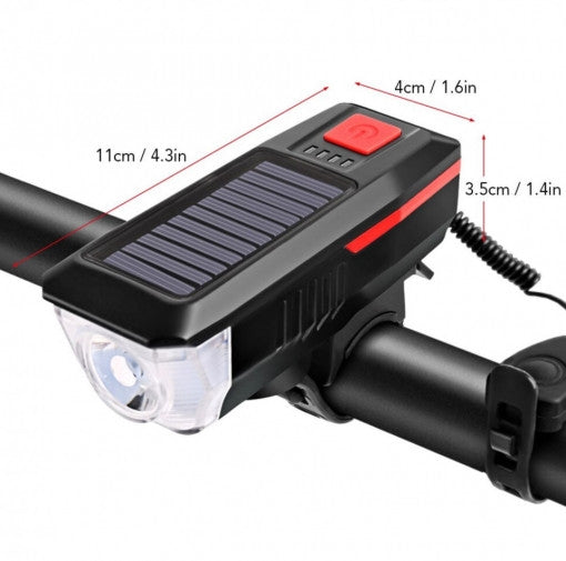 Far lampa cu panou solar pentru bicicleta / trotineta, claxon, usb, functie incarcare telefon