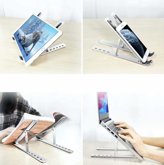 Suport Aluminiu Pliabil  Laptop ,6 Trepte, Design Special Disipare Caldura, Multifunctional, Ajustabil, Ventilare Notebook, Tableta, Telefon, Compact, 8-15,6 Inch, Gri