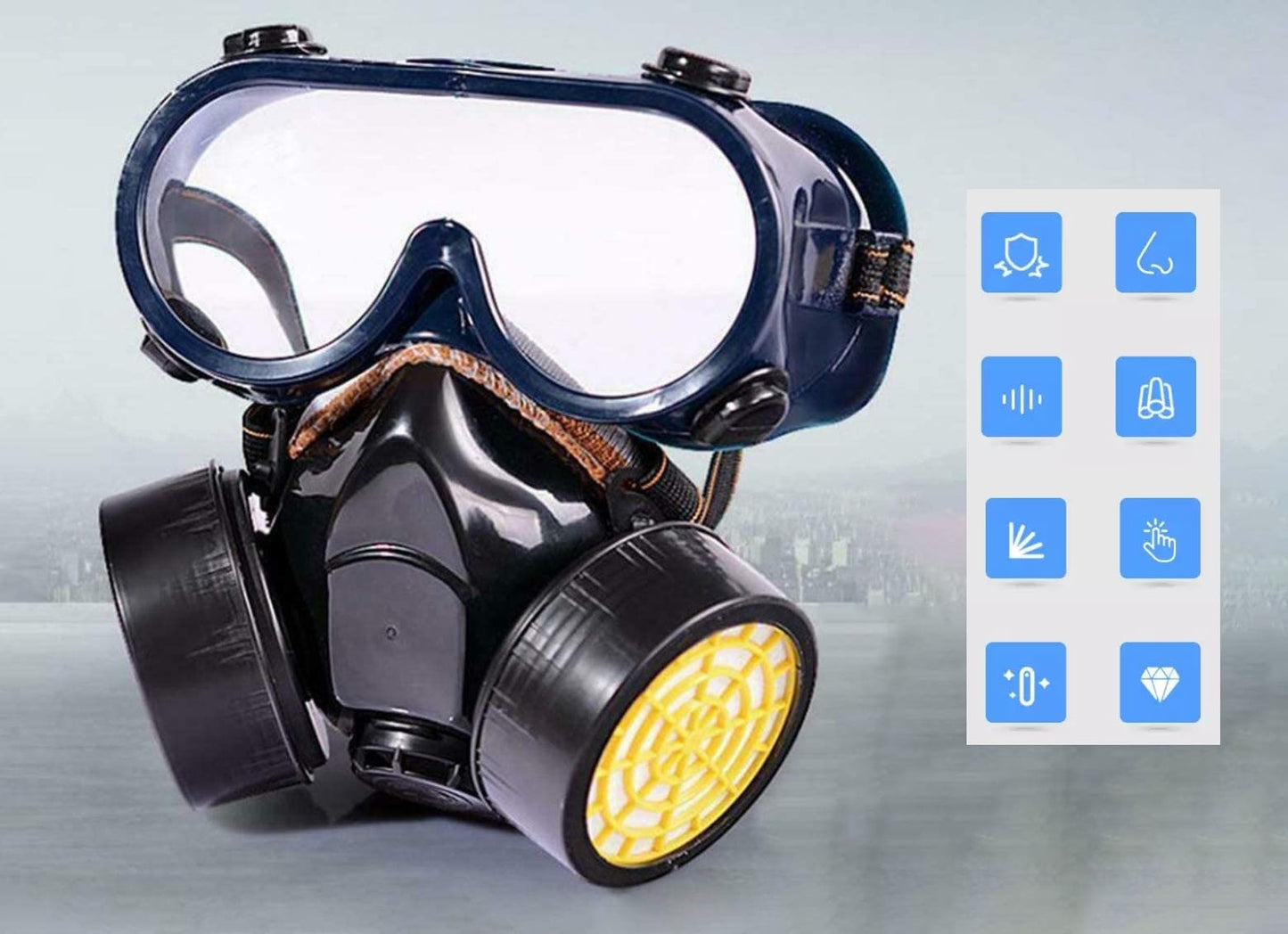 Set ochelari si masca de protectie cu 2 filtre de carbon activ, pentru protectie vapori, vopsea sau praf