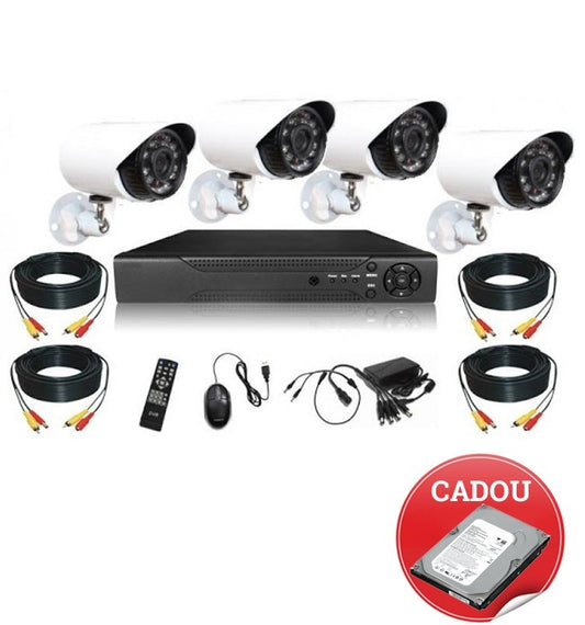 Pachet complet Kit supraveghere DVR CCTV 4 camere + Hard Disk 500 G