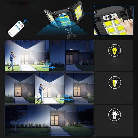 Lampa solara tripla cu Smart Sensor si telecomanda