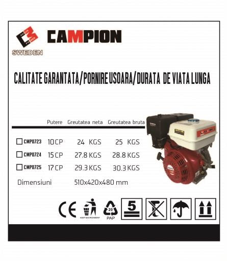 Motor pe benzina 177F 10CP ax 25mm CAMPION