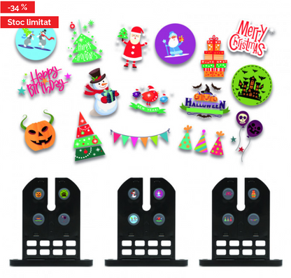 PROIECTOR LED CU SABLOANE INTERSCHIMBABILE, PENTRU INTERIOR, EXTERIOR, LUMINĂ PARTY, HALLOWEEN, CRACIUN