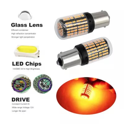 Set 2 Becuri LED GALBEN cu anulator P21W (Pozitii)