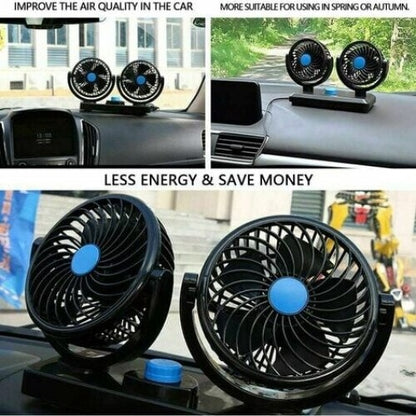 Ventilator auto dublu, rotativ 360°, 2 viteze, 12V, negru