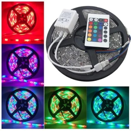 Banda LED multicolor, lungime 5 metri, controller, telecomanda si sursa de curent inclusa