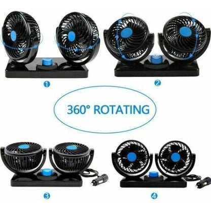 Ventilator auto dublu, rotativ 360°, 2 viteze, 12V, negru