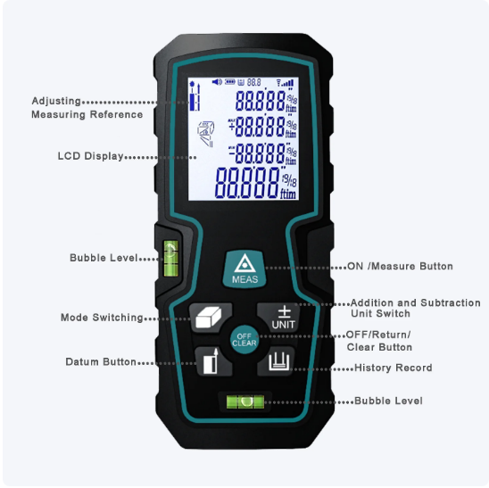 Ruleta digitala multifunctionala cu laser Andowl Q CS11 nivelmetru arie volum acumulator afisaj digital 120m