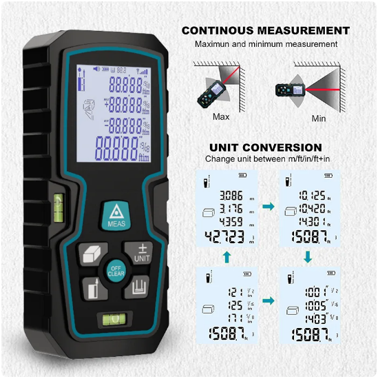 Ruleta digitala multifunctionala cu laser Andowl Q CS11 nivelmetru arie volum acumulator afisaj digital 120m