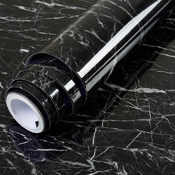 Set 4 X Autocolant Marmura NEGRU CU ALB 60 x 200 Autoadeziv Rezistent pentru Mobila
