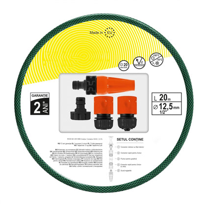 Pachet complet pentru ingrijirea gradinei, Furtun 20 metri + 3 conectori + Suport pentru Furtun + Mini Sapaliga Dubla cu 3 dinti Cadou