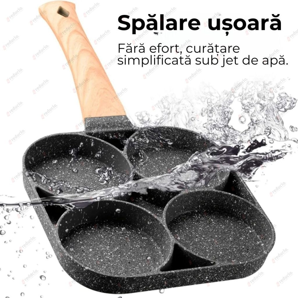 Tigaie antiaderenta cu 4 compartimente si maner lemn