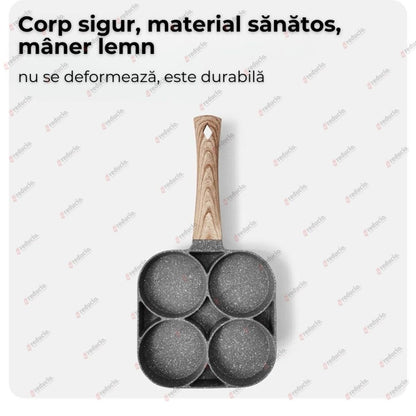 Tigaie antiaderenta cu 4 compartimente si maner lemn