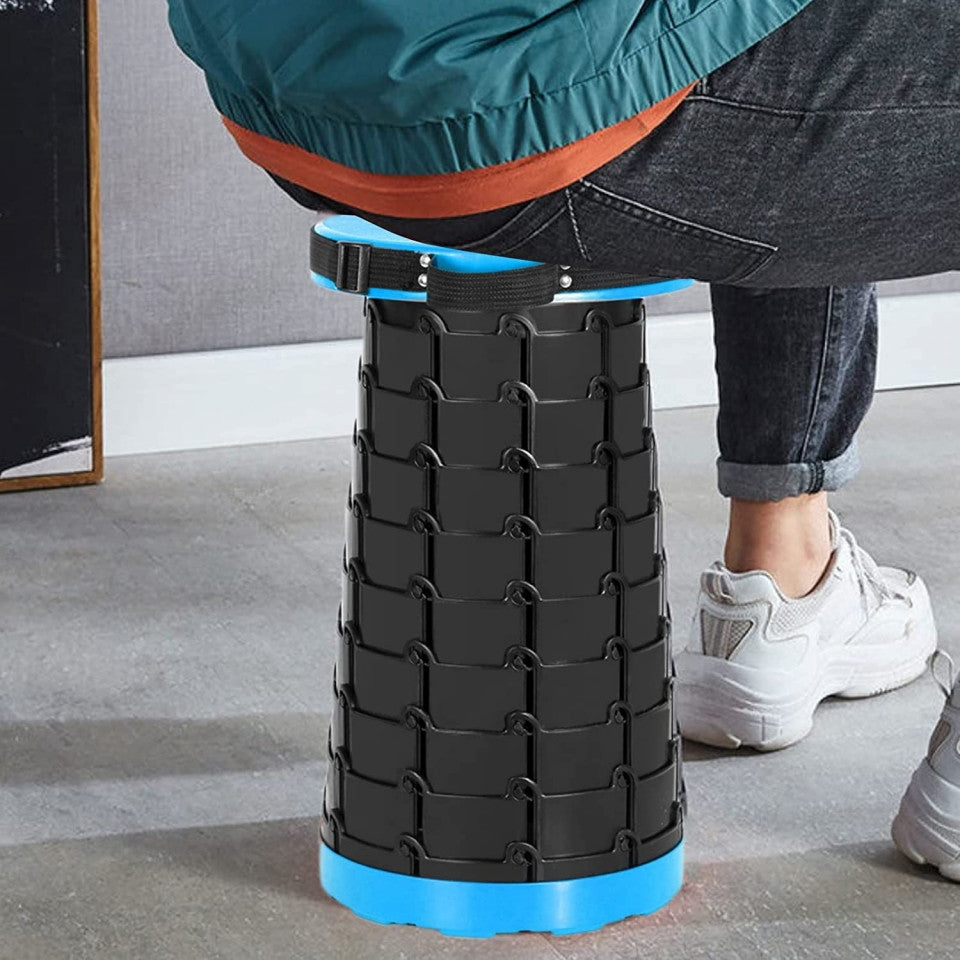 Scaun rotund portabil, retractabil, taburet extensibil cu pliere telescopica pentru camping