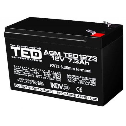 Acumulator AGM VRLA 12V 7A dimensiuni 151mm x 65mm x h 95mm F1