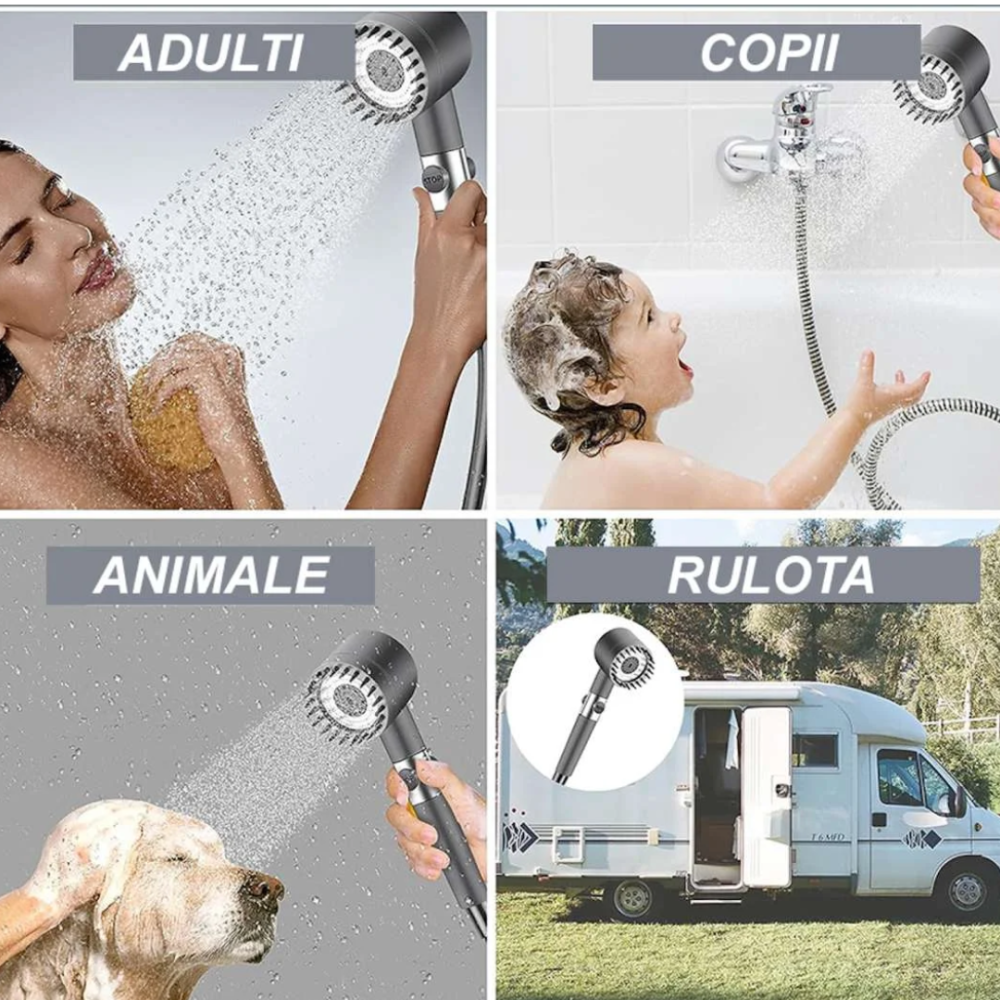 SET 2 BUC Cap de dus de înalta presiune cu 3 functii si perie atasata