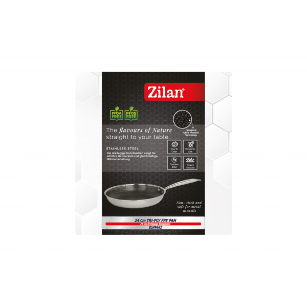 Tigaie Zilan ZLN9662 tri-ply, inox, antiaderent, protectie la zgarieturi, usor de spalat, 24 cm,1.4L