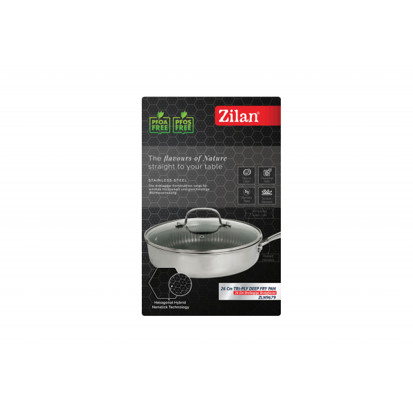Tigaie inalta Zilan ZLN9679 cu capac tri-ply, inox, antiaderent, protectie la zgarieturi, usor de spalat, 26 cm ,3.2L