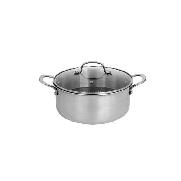 Oala Zilan ZLN9648 cu capac, tri-ply, inox, antiaderent, protectie la zgarieturi, usor de spalat, 24 cm,4.3L