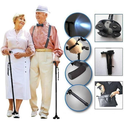 Baston de sprijin Trusty Cane cu inaltime reglabila, pliabil, cu lanterna si pivoti stabilizatori