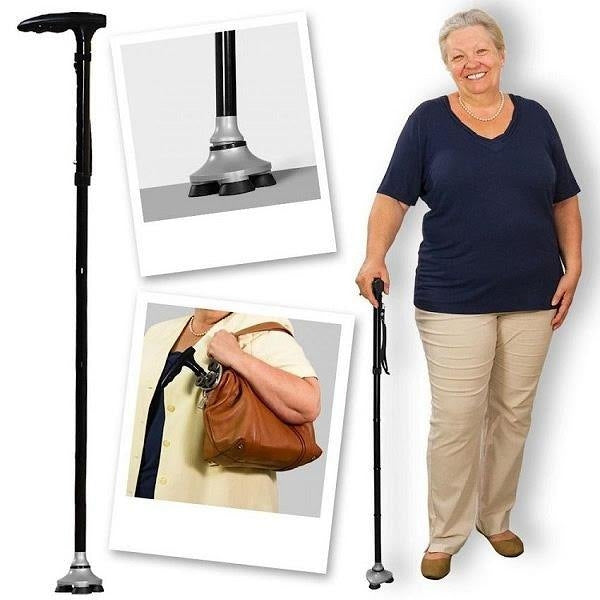 Baston de sprijin Trusty Cane cu inaltime reglabila, pliabil, cu lanterna si pivoti stabilizatori