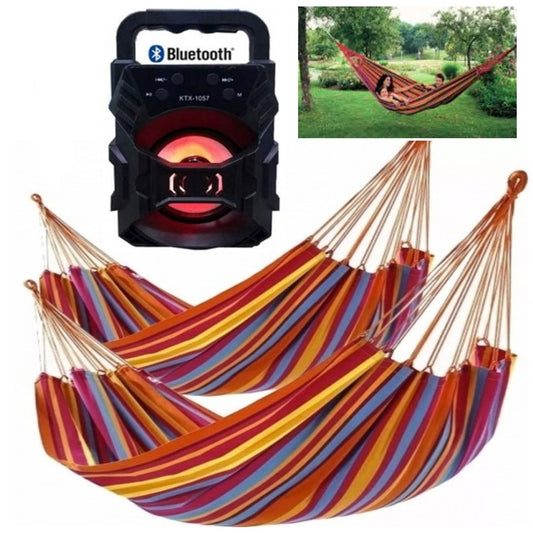 Hamac din bumbac + Boxa Portabila Cu Bluetooth