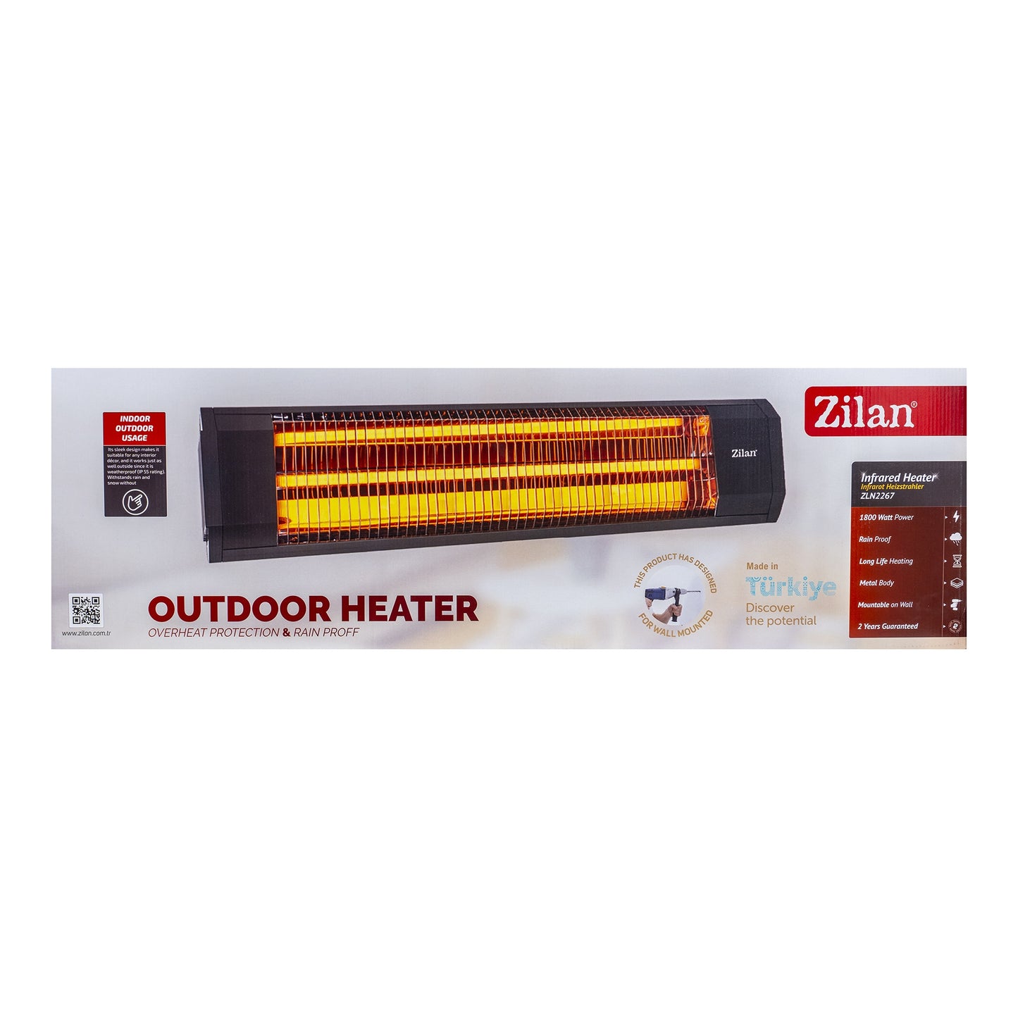 Radiator infrarosu Zilan ZLN-2267 Negru 1800 W, Clasa de protectie IP55, protectie impotriva supraincalzirii, montabil pe perete